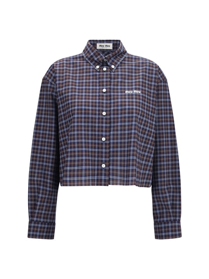 Miu Miu Checked embroidered Shirt - Blu+Cacao