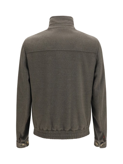 Brunello Cucinelli Wool zip Jacket with high collar - Mud