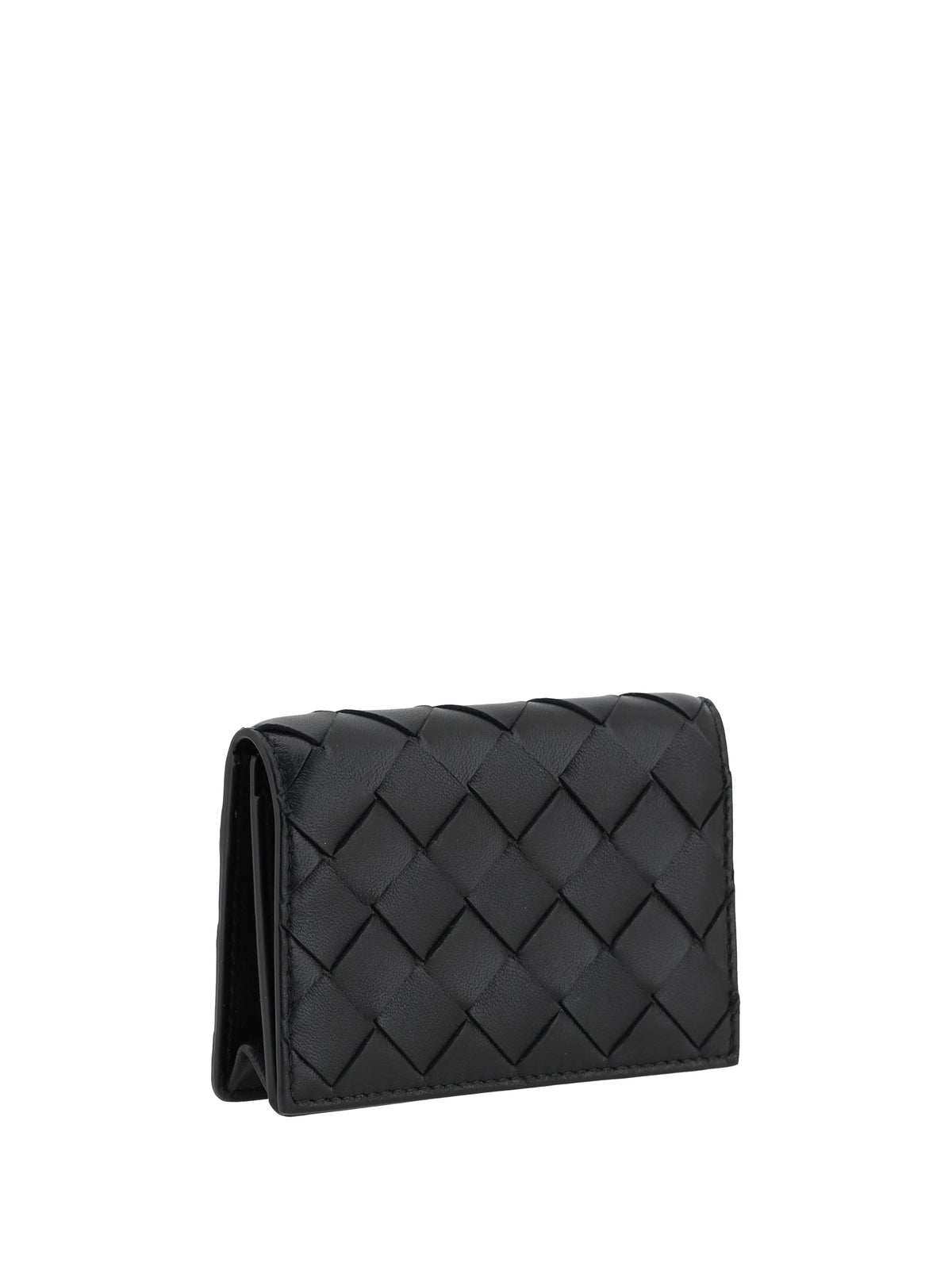 Bottega Veneta Leather Card Holder - Black-Gold