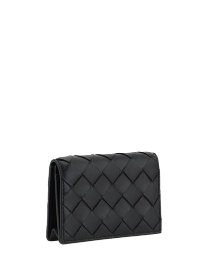 Bottega Veneta Leather Card Holder - Black-Gold