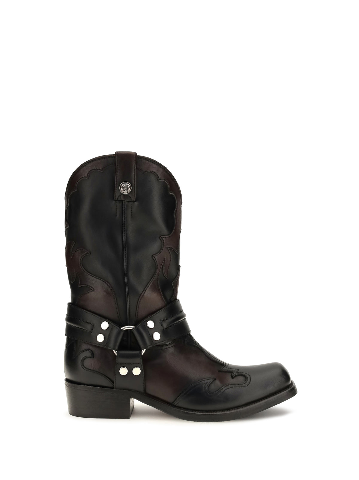 Versace Sylvester leather Cowboy Boots - Black + Burgundy + Palladium