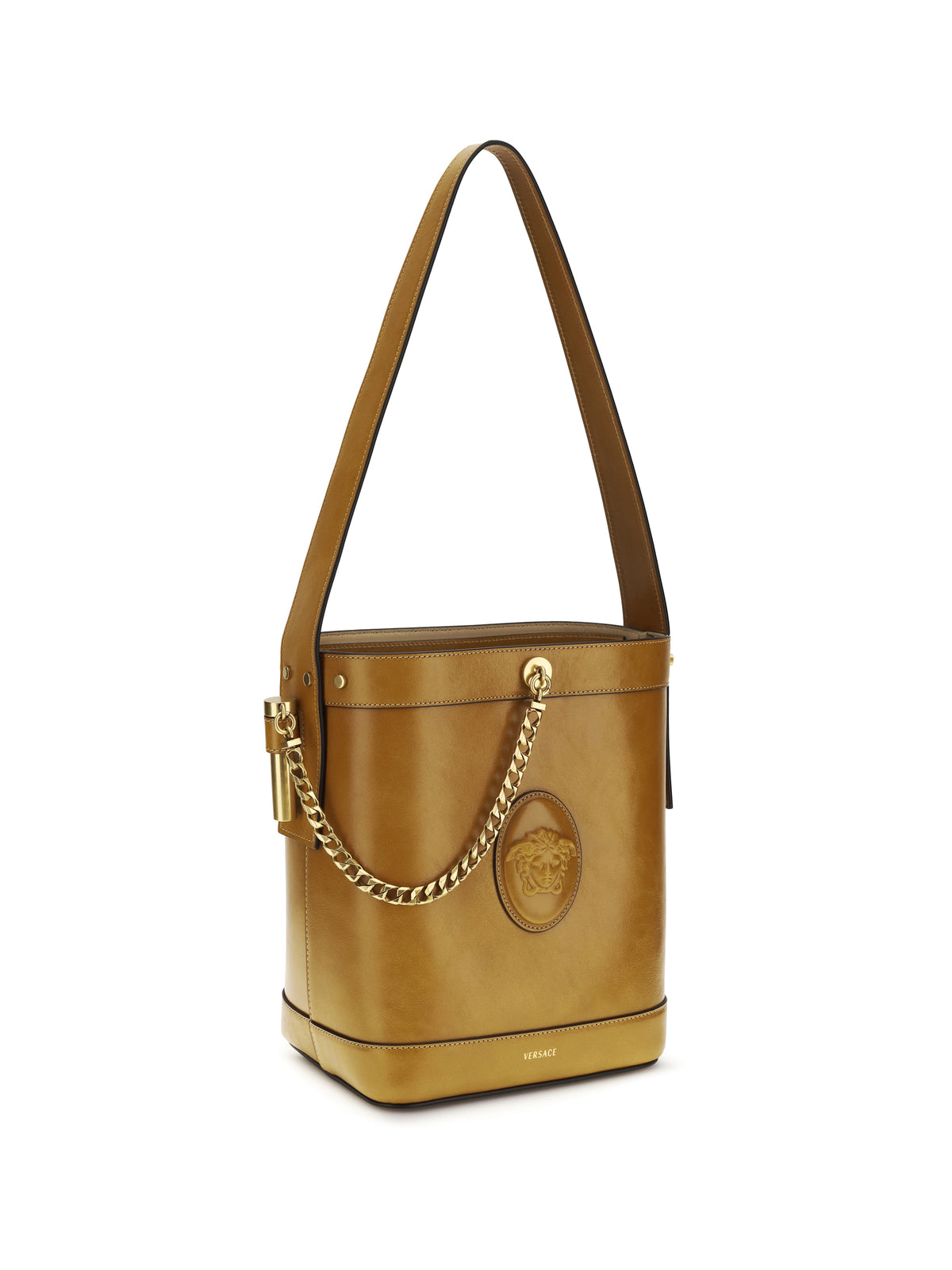 Versace Small leather Pivot Bucket Bag - Natural/Gold '82
