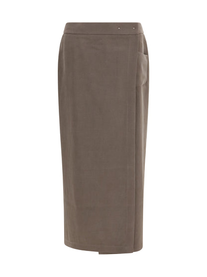 Giorgio Armani Silk and wool wrap Long Skirt with patch pocket - Mud