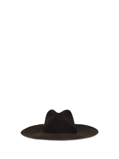 Valentino Large Fedora Hat - Dark Brown/Antique Light Gold