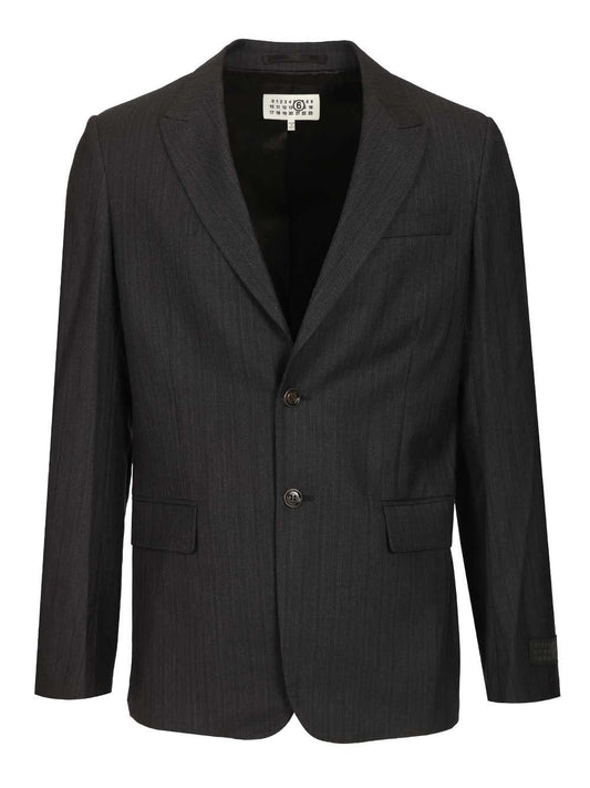 Mm6 Maison Margiela Blazer In Wool And Cotton - Black