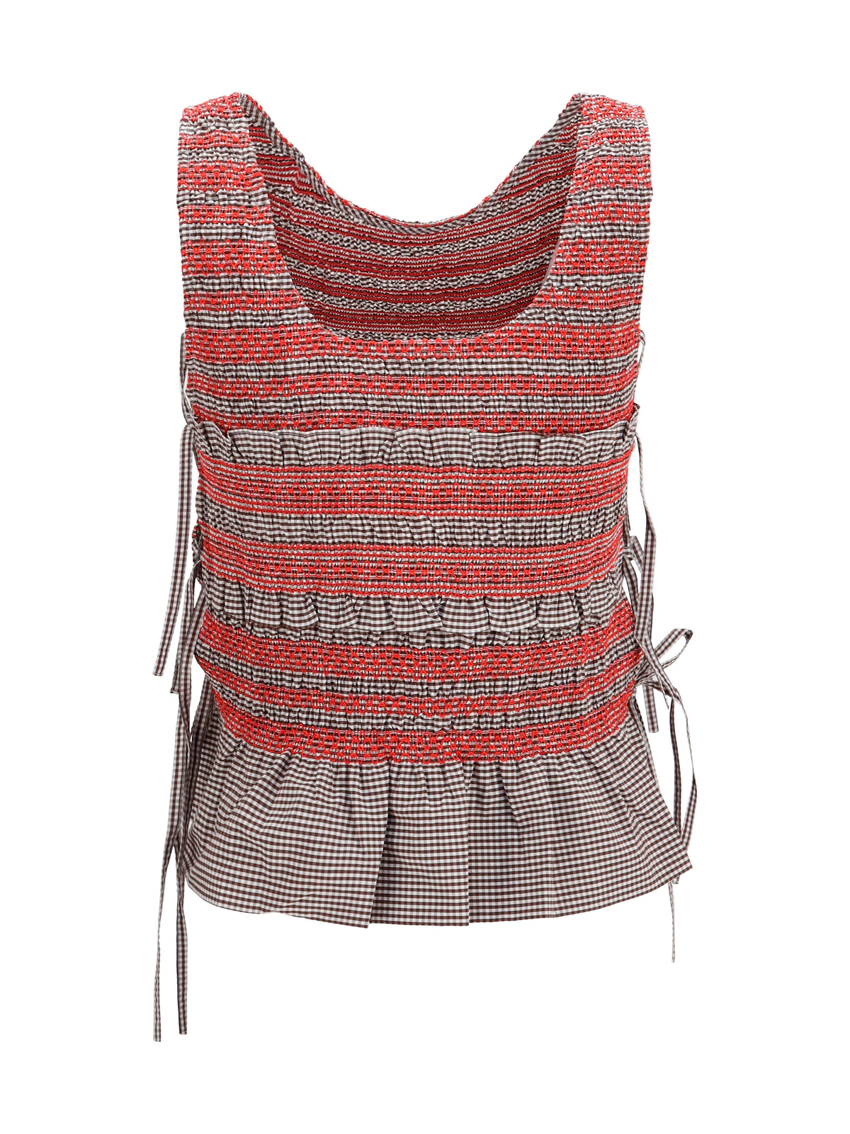 Ganni Elastic printed Top with ruching and side ties - Chicory Coffee