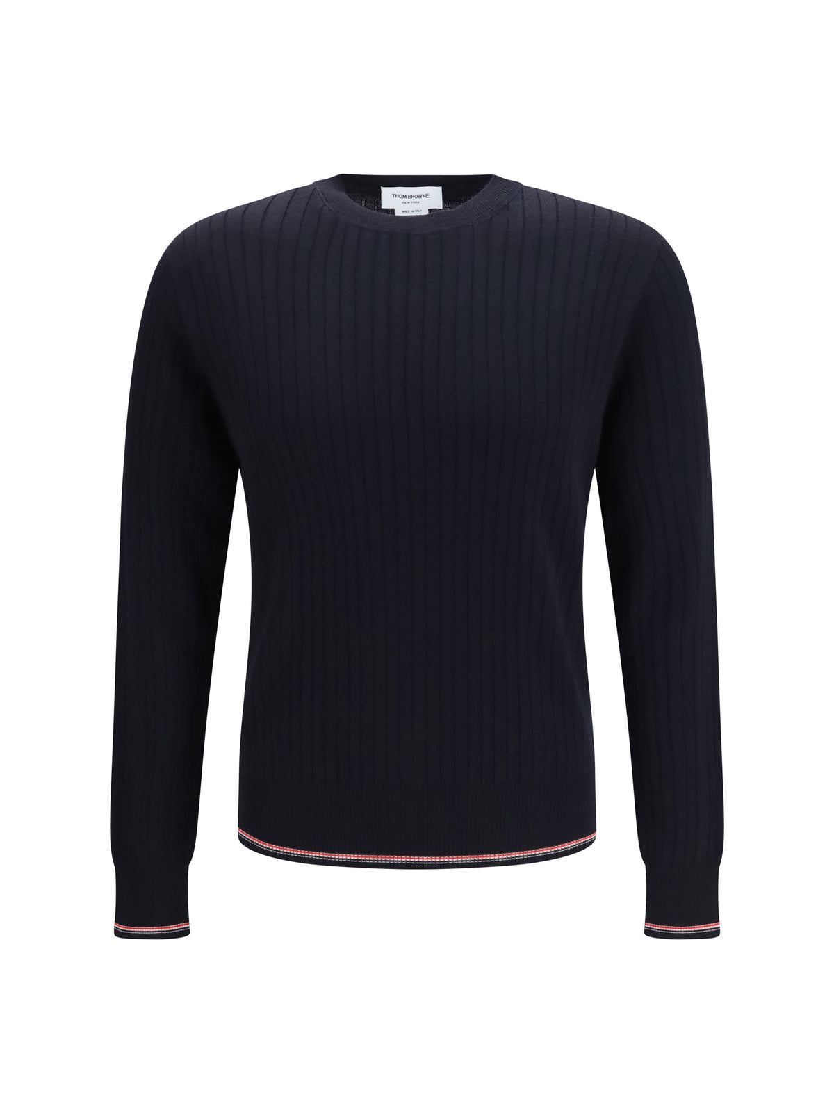 Thom Browne Crewneck cotton knit Sweater with 4-bar detail - Navy