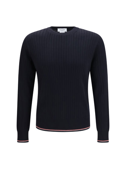 Thom Browne Crewneck cotton knit Sweater with 4-bar detail - Navy