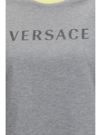 Versace Logo cotton T-shirt - Light Grey Melange + Pale Yellow
