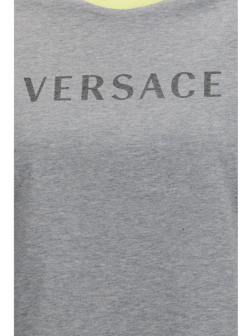 Versace Logo cotton T-shirt - Light Grey Melange + Pale Yellow