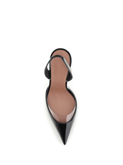 Amina Muaddi Lara Slingback Sandals - Black Patent + Transparent Pvc