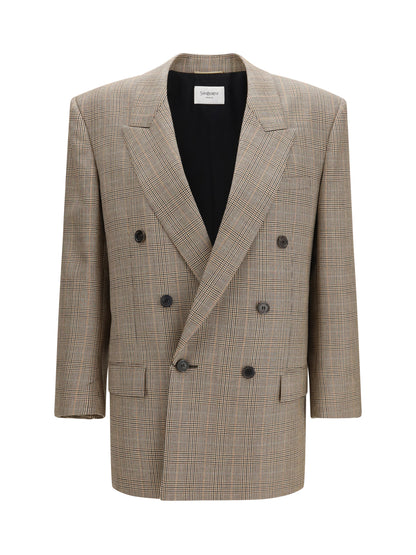 Saint Laurent Prince of Wales Houndstooth wool Blazer - Beige Marron Marine