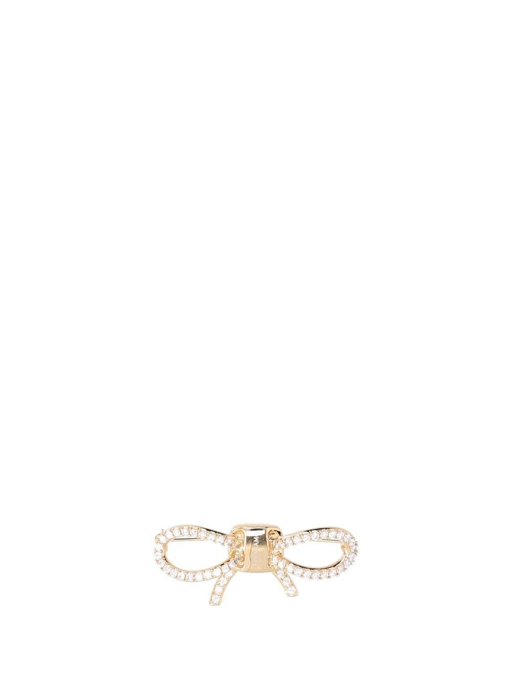 Ferragamo Crystal Bow Brooch - Gold