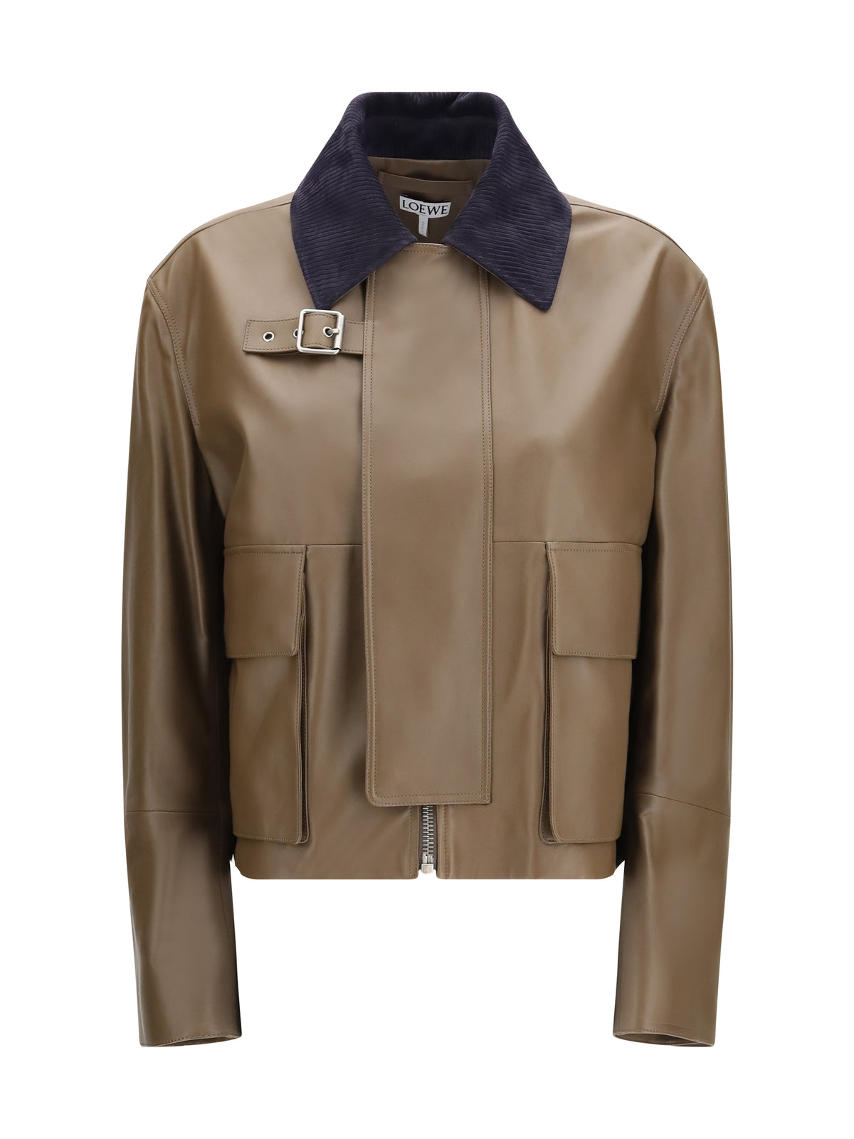 Loewe Cropped nappa Leather Jacket - Khaki Green