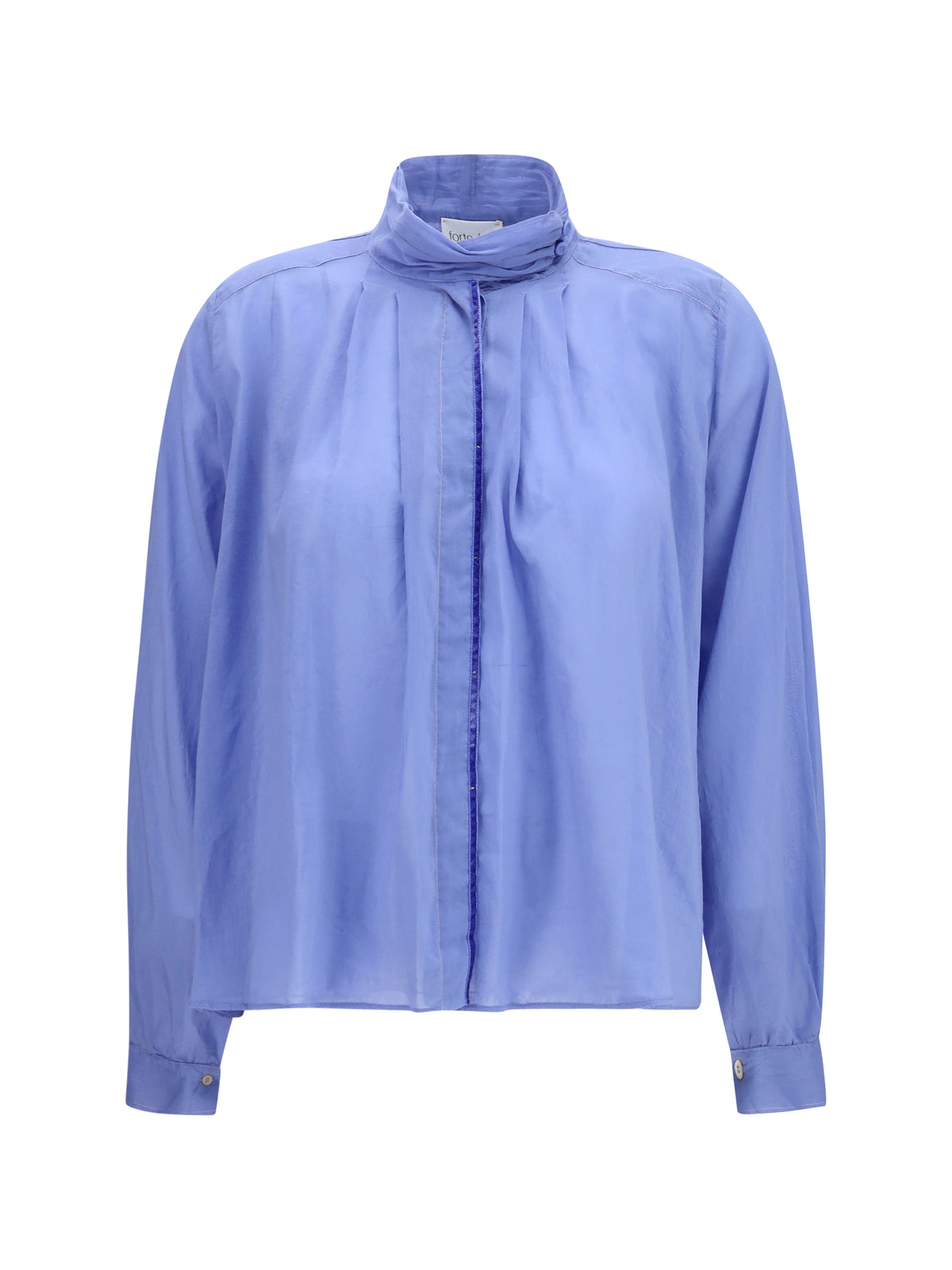 Forte_forte pleated high-neck Blouse - Oxford Blue