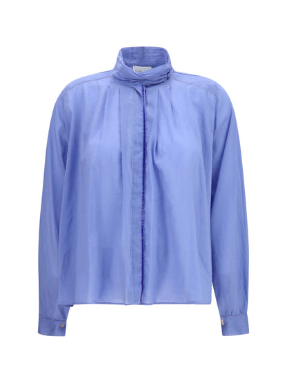 Forte_forte pleated high-neck Blouse - Oxford Blue