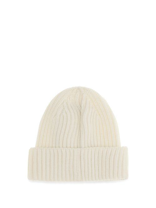 C.P. Company Goggle Beanie Hat in extrafine merino wool - Gauze White