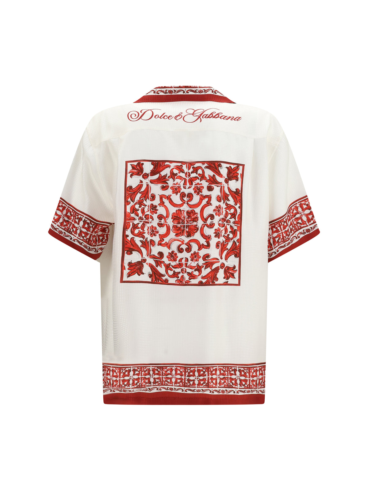 Dolce & Gabbana Hawaii Shirt in jacquard twill with majolica print - Maiolica 5l Rubino