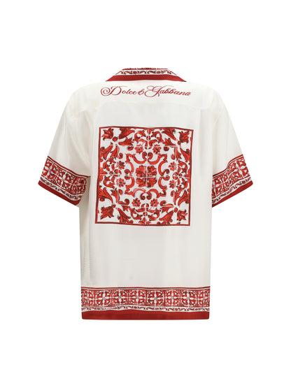Dolce & Gabbana Hawaii Shirt in jacquard twill with majolica print - Maiolica 5l Rubino