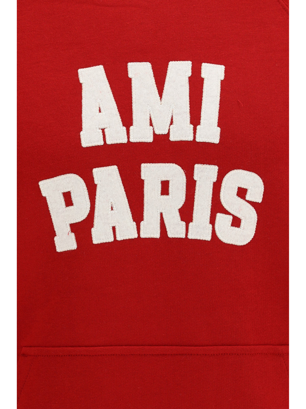 Ami Paris Embroidered cotton Hoodie - Rouge Rubis / Ivoire