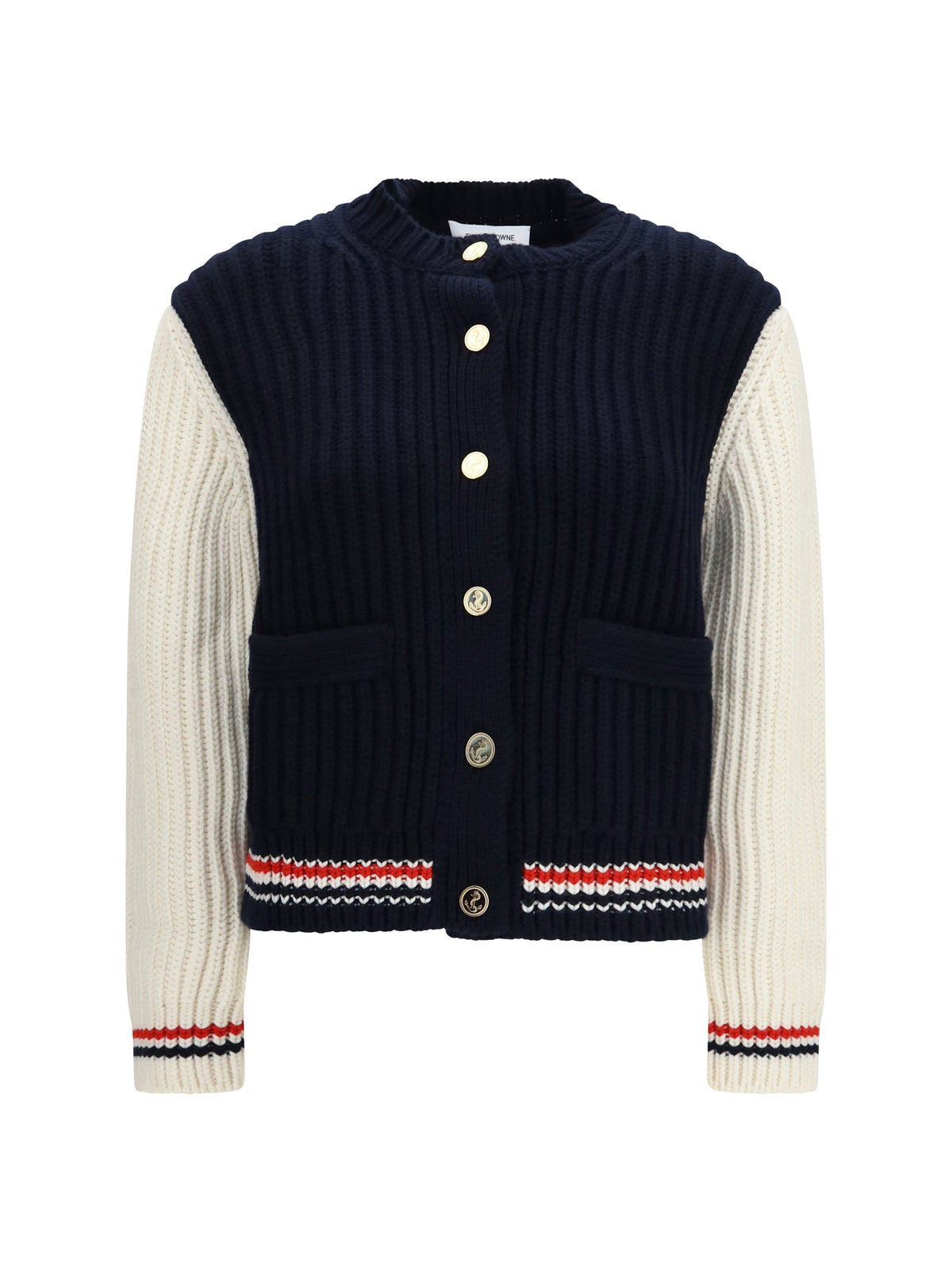 Thom Browne Bicolor cashmere Cardigan - Navy White