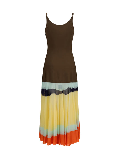 FENDI Long Dress with color-striped skirt