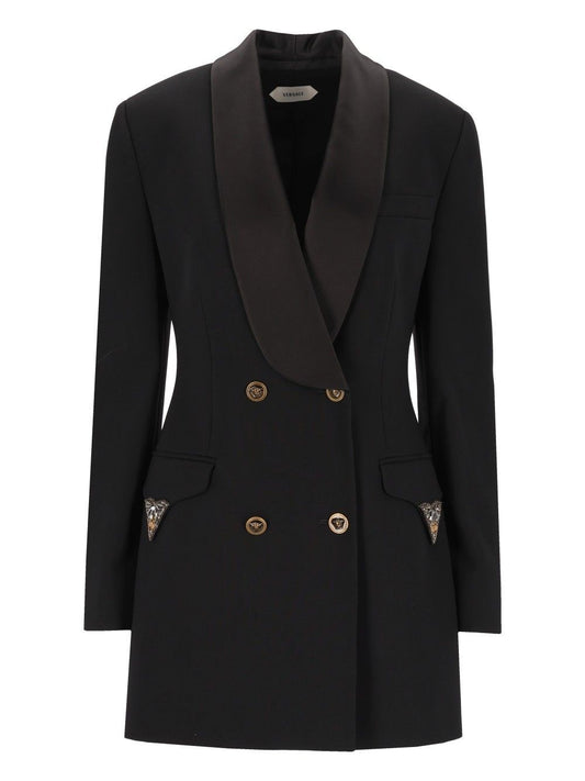 Versace Double-Breasted Evening Blazer - Black