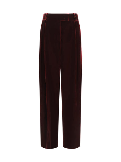 Giorgio Armani Wide leg Pants with double pleats in viscose and silk velvet - Rhododendron