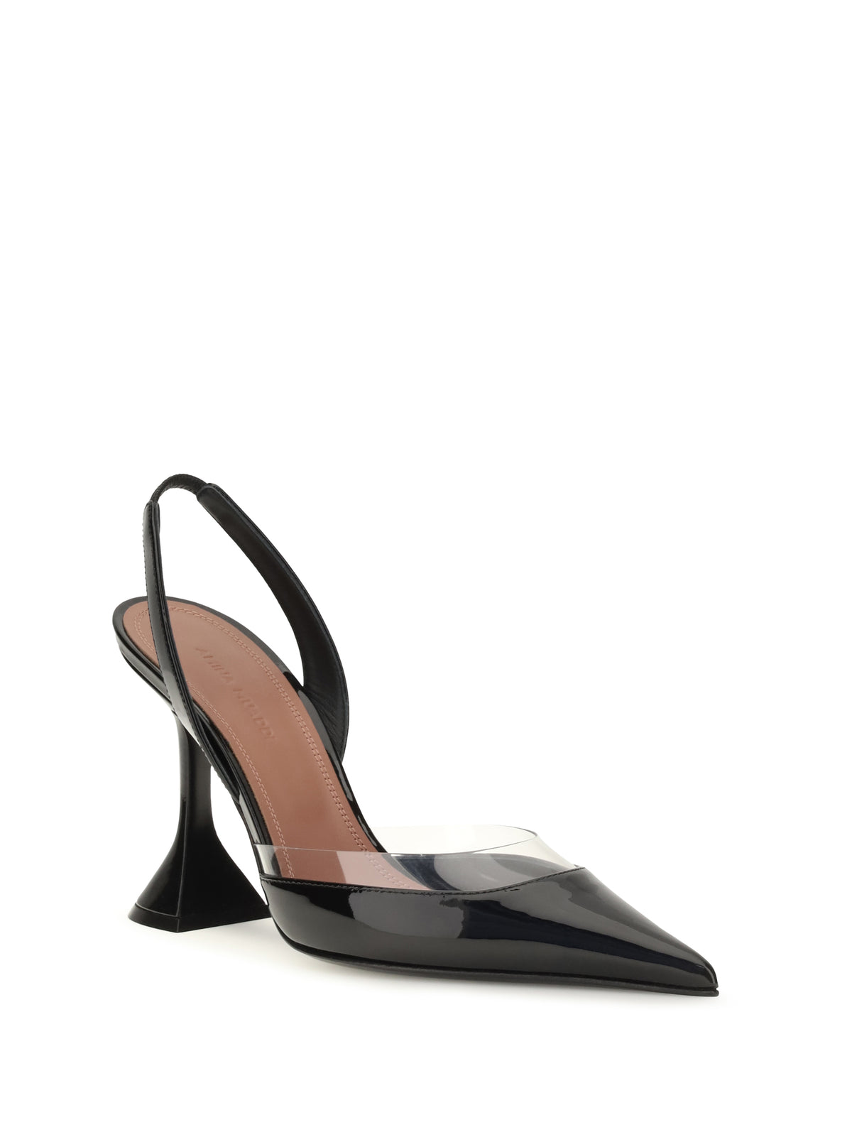 Amina Muaddi Lara Slingback Sandals - Black Patent + Transparent Pvc