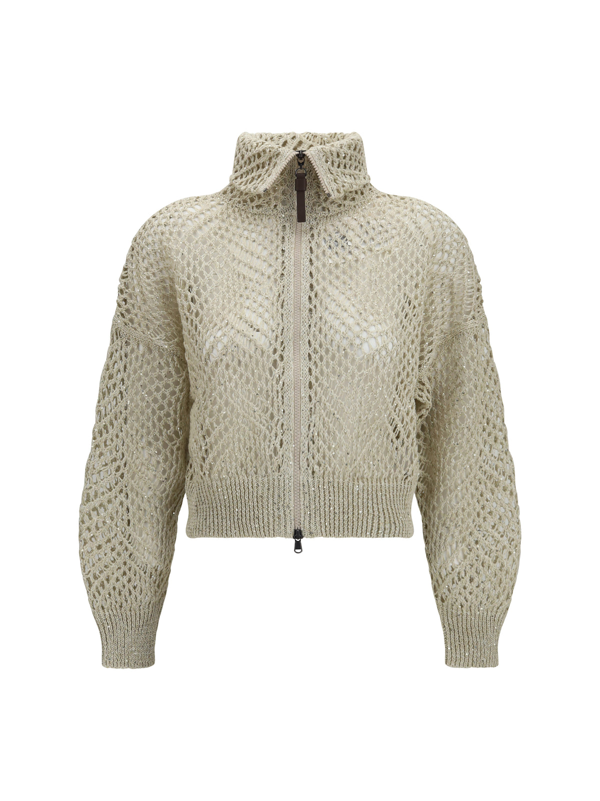 Brunello Cucinelli Open-knit Zip-up Cardigan - Beige