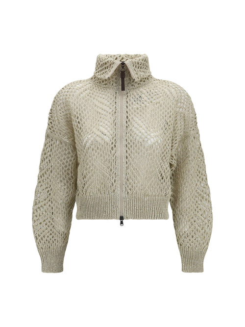 Brunello Cucinelli Open-knit Zip-up Cardigan - Beige