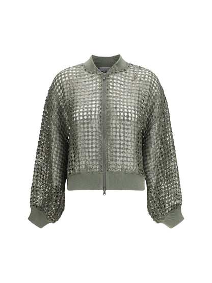 BRUNELLO CUCINELLI Solk and linen Dazzling Net Embroidery Cardigan