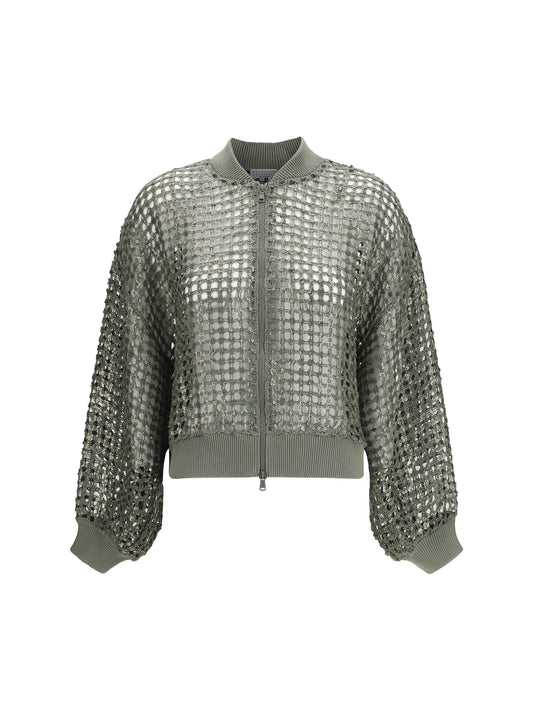BRUNELLO CUCINELLI Solk and linen Dazzling Net Embroidery Cardigan