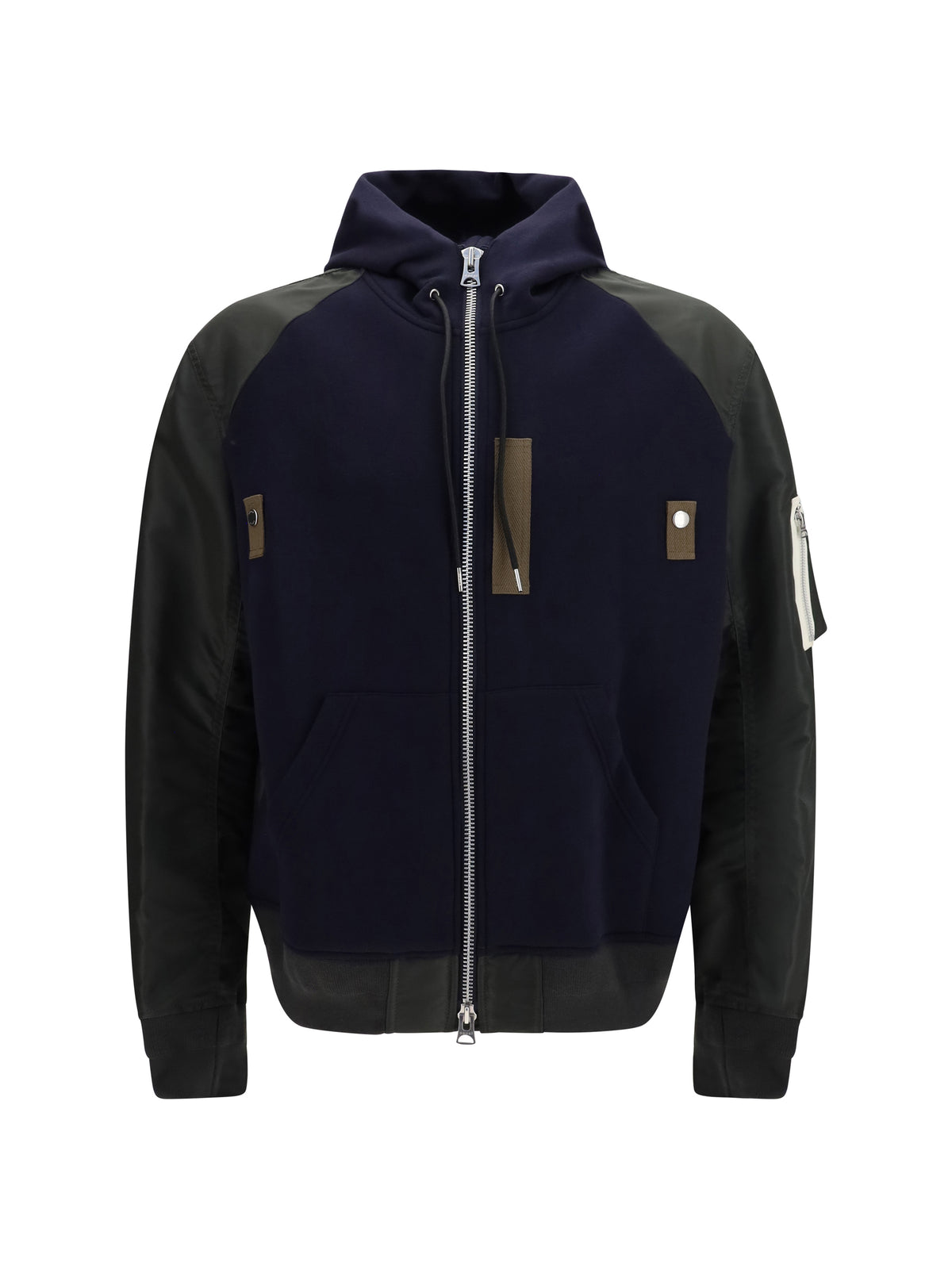 Sacai Cotton blend and twill Hoodie - Navy×D/Khaki