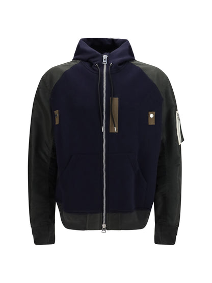 Sacai Cotton blend and twill Hoodie - Navy×D/Khaki