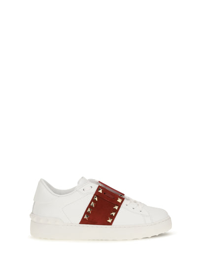Valentino Garavani Rockstud Untitled Sneakers with suede band - White/Russet Red/White