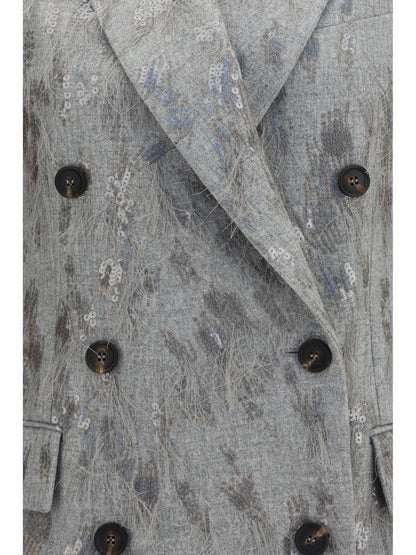 Brunello Cucinelli Gilet in virgin wool and cashmere twill flannel with Dazzling Lynx Embroidery - Light Grey