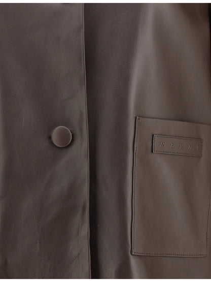 Marni Leather Jacket with a shearling collar - Cacao