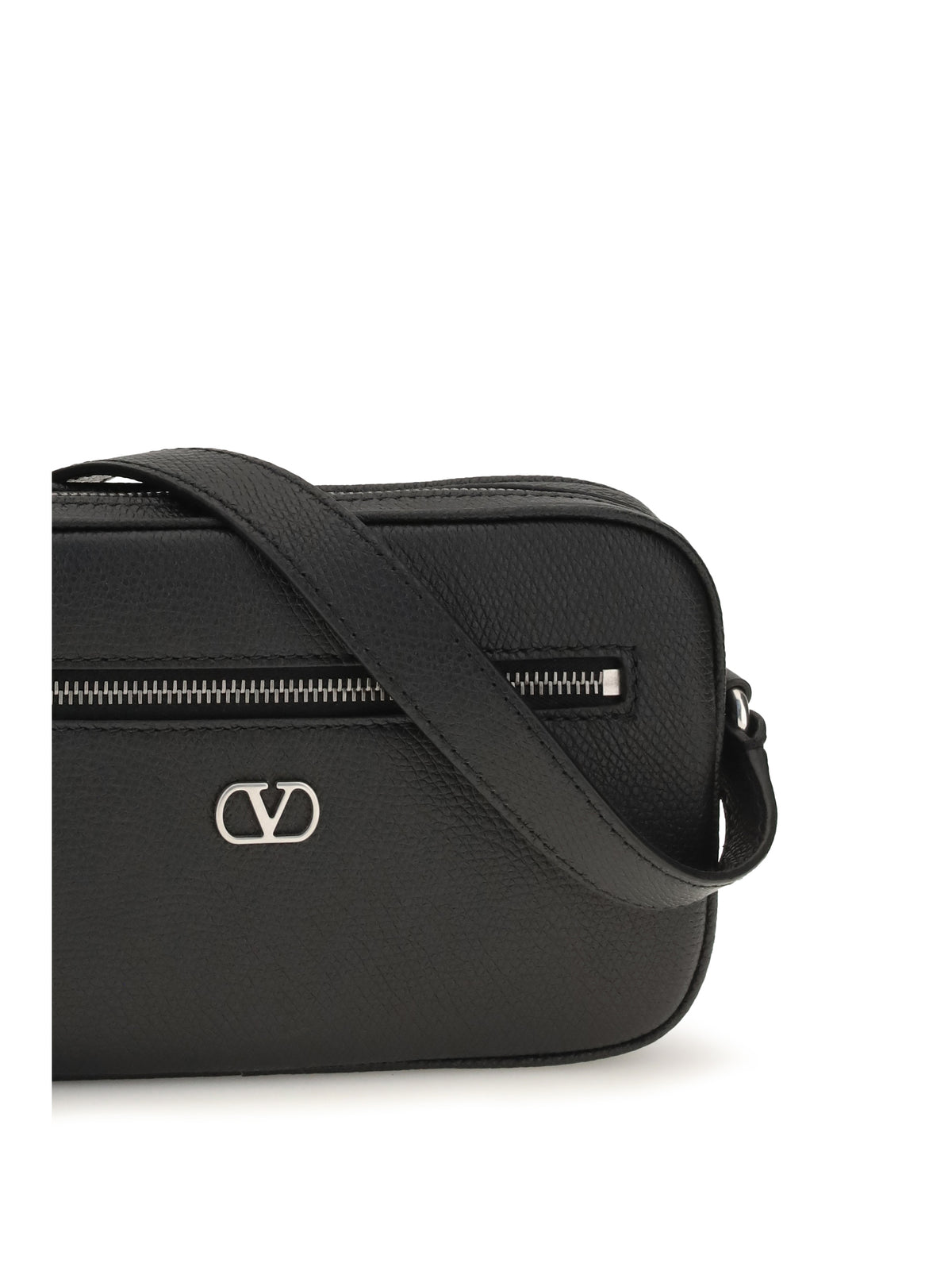 Valentino Garavani Grained leather Crossbody Bag with zip - Black