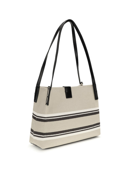 Balmain Canvas Shoulder Bag - Naturel/Noir/ Blanc Optique