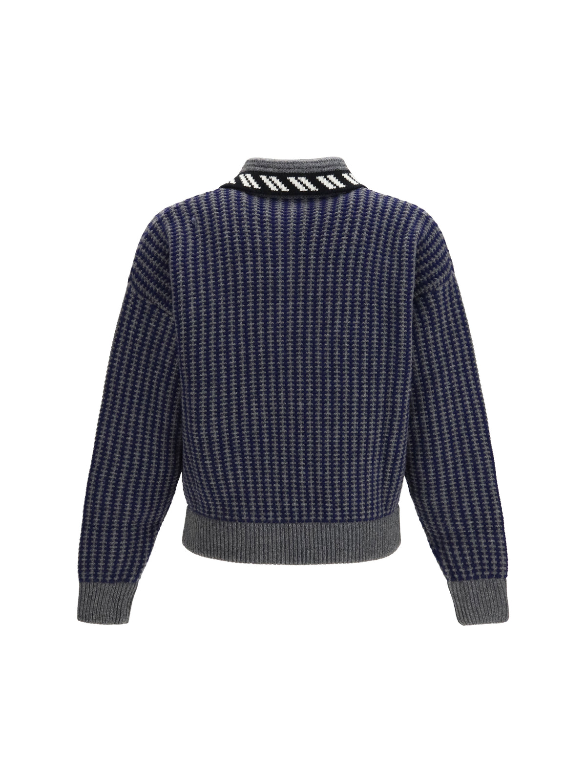 Versace Intarsia wool knit zip Cardigan - Grey Melange Navy Blue