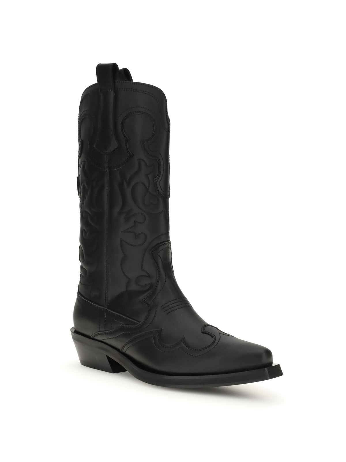 Ganni Embroidered Western Boots - Black/Black