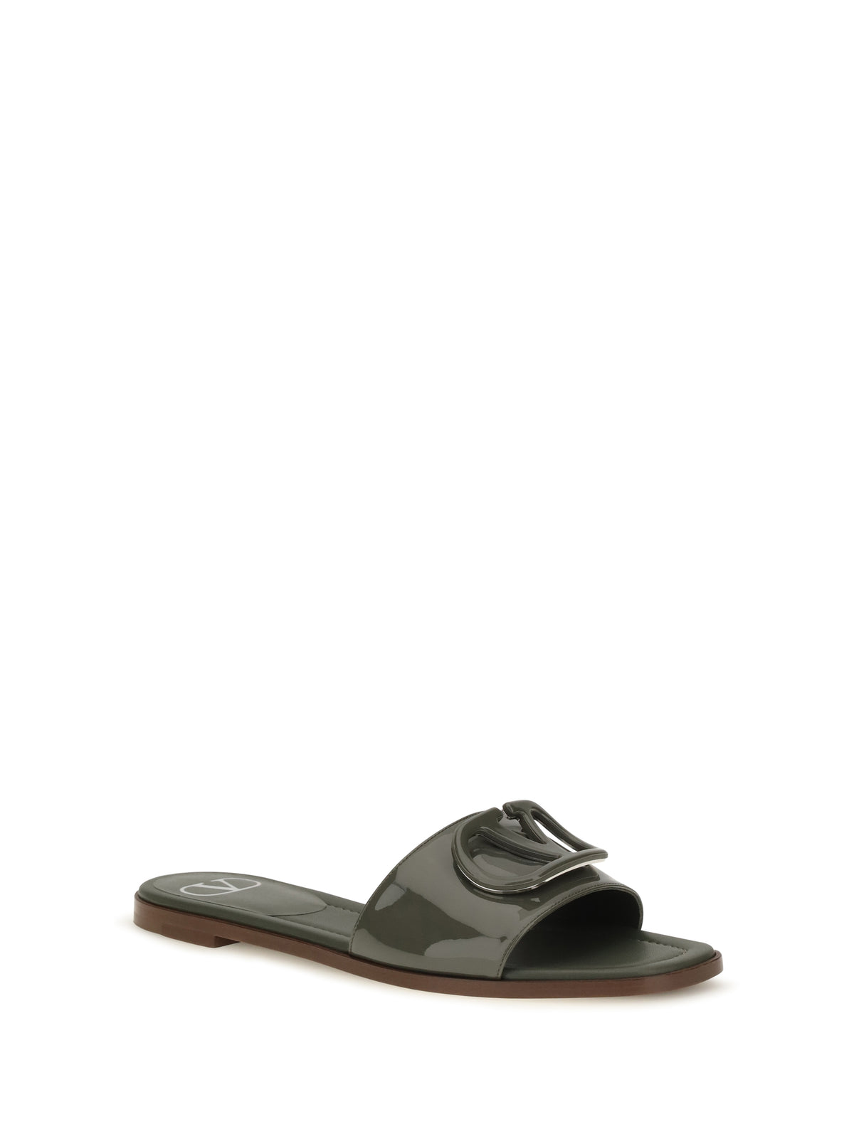 Valentino Garavani VLogo patent leather Slide Sandals - Oasis