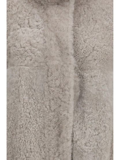 Brunello Cucinelli High-neck shearling Jacket - Stone