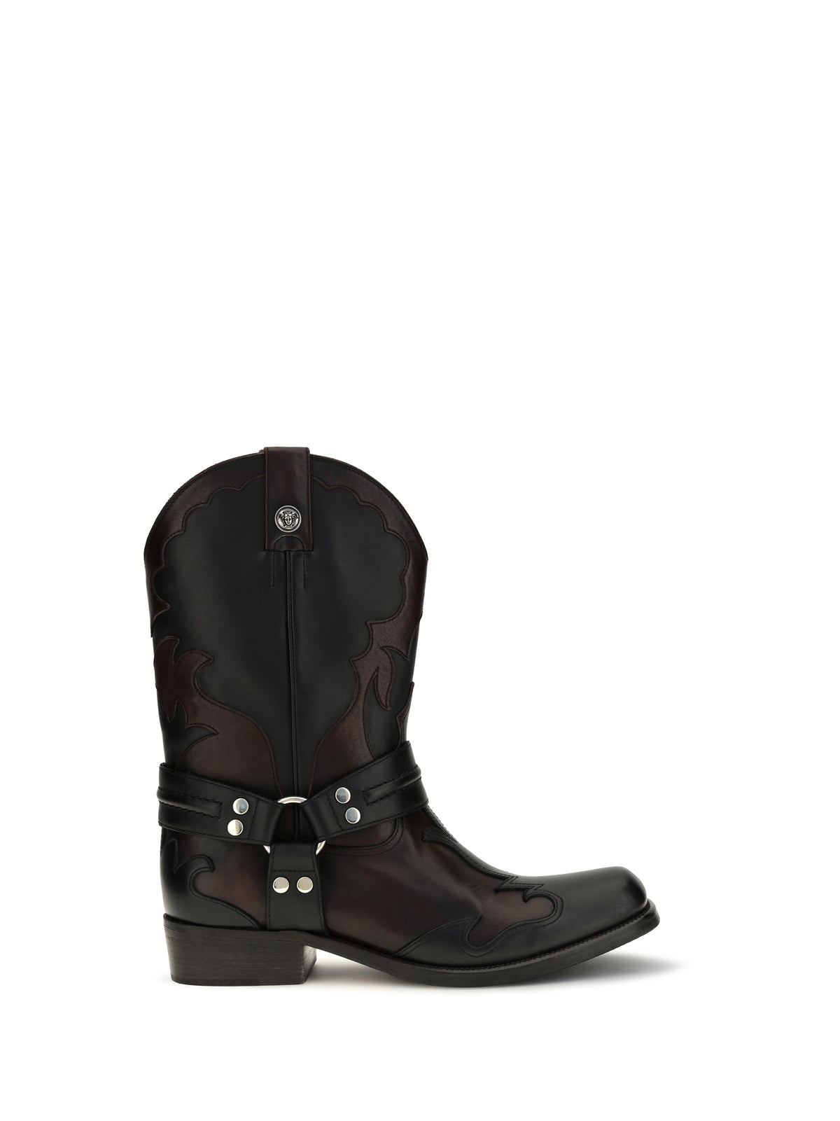 Versace Sylvester Western Boots - Black/Burgundy/Palladium