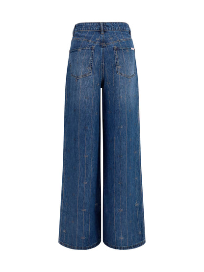 Self-Portrait Crystal-striped Jeans - Blue
