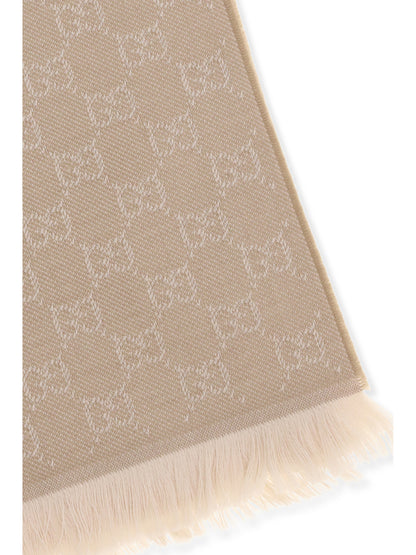 Gucci GG Supreme embroidered wool Scarf - Camel/Ivory