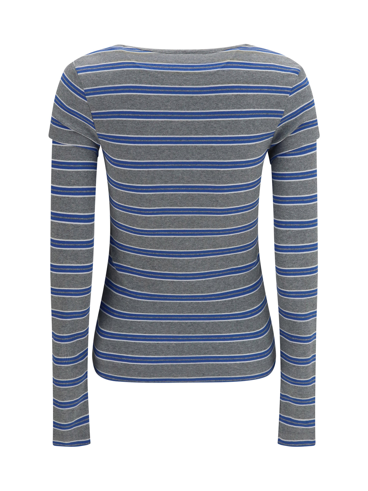 Ganni Ribbed V-neck long-sleeve T-shirt - Strong Blue