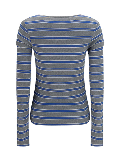 Ganni Ribbed V-neck long-sleeve T-shirt - Strong Blue