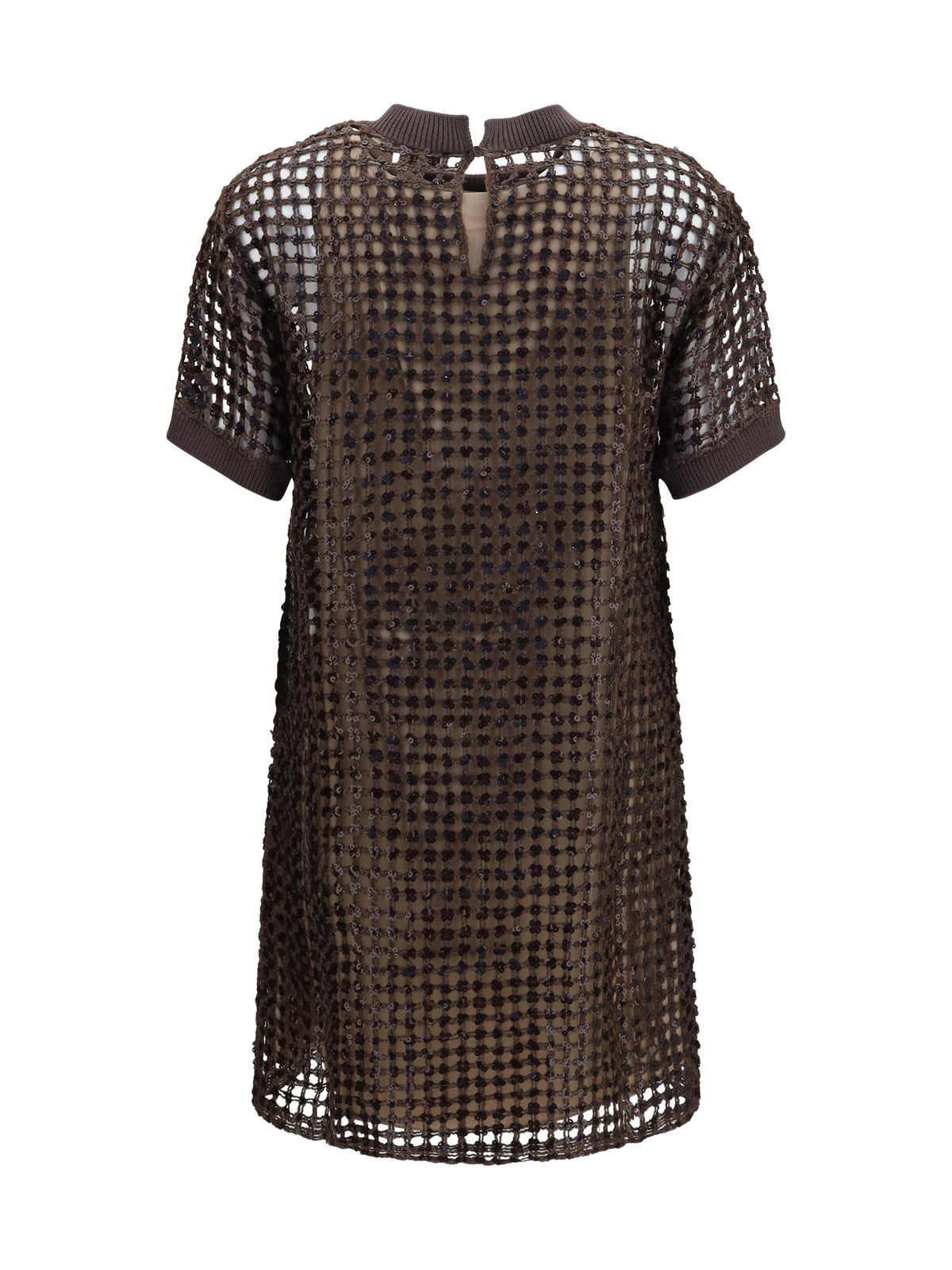Brunello Cucinelli Sequin mesh mini Dress - Dark Brown